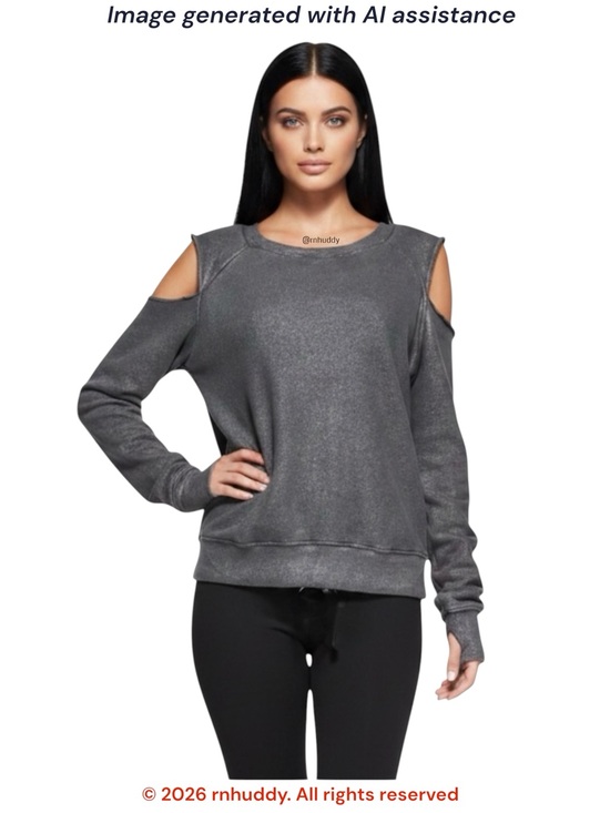 Pam & Gela Tops - Pam & Gela M shimmery grey cold shoulder sweatshirt
